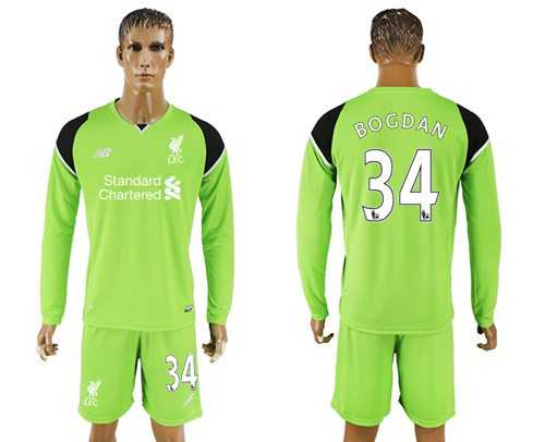 Liverpool #34 Bogdan Green Goalkeeper Long Sleeves Soccer Club Jersey