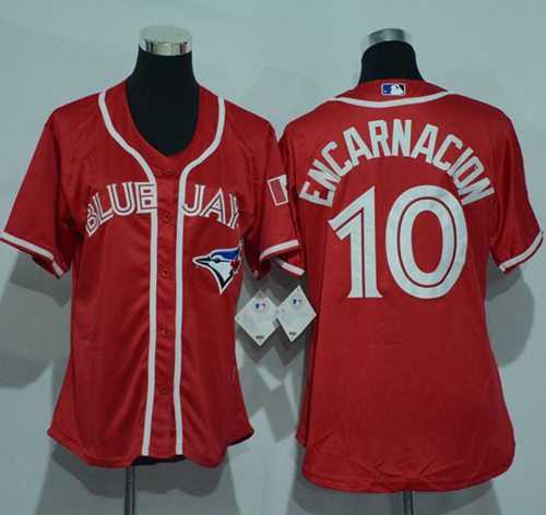 Women's Toronto Blue Jays #10 Edwin Encarnacion Red Canada Day Stitched Baseball Jersey