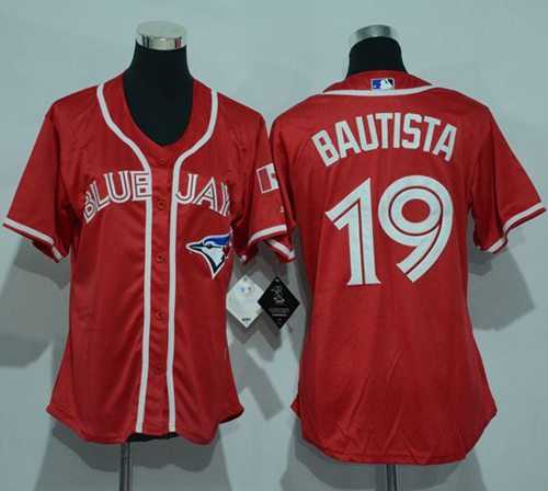 Women's Toronto Blue Jays #19 Jose Bautista Red Canada Day Stitched Baseball Jersey