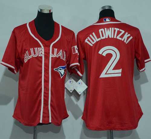 Women's Toronto Blue Jays #2 Troy Tulowitzki Red Canada Day Stitched Baseball Jersey