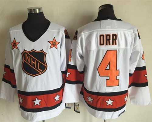 Boston Bruins #4 Bobby Orr White Orange All Star CCM Throwback Stitched NHL Jersey