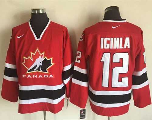 Team CA. #12 Jarome Iginla Red Black 2002 Olympic Nike Throwback Stitched NHL Jersey