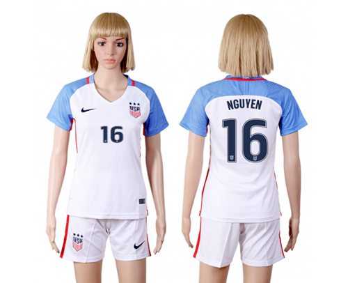 Women's USA #16 Nguyen Home Soccer Country Jersey