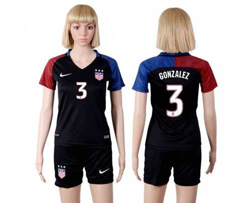 Women's USA #3 Gonzalez Away Soccer Country Jersey