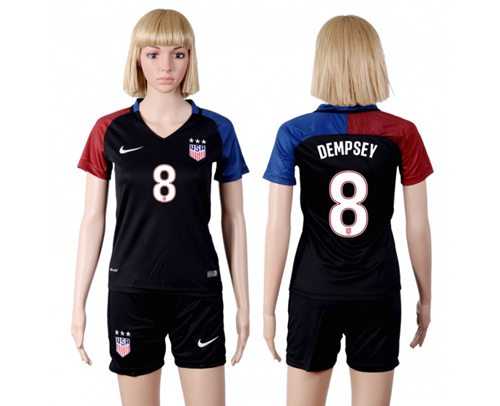Women's USA #8 Dempsey Away Soccer Country Jersey
