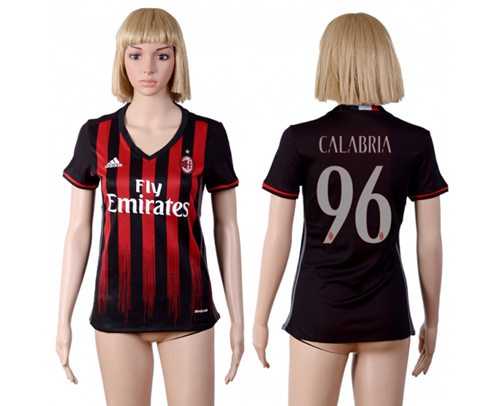 Women's AC Milan #96 Calabria Home Soccer Club Jersey