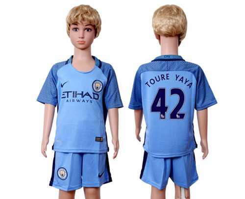 Manchester City #42 Toure YAYA Home Kid Soccer Club Jersey