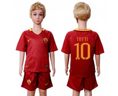 Roma #10 Totti Home Kid Soccer Club Jersey