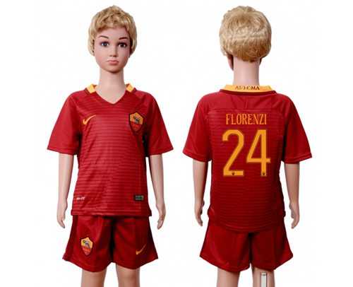 Roma #24 Florenzi Home Kid Soccer Club Jersey