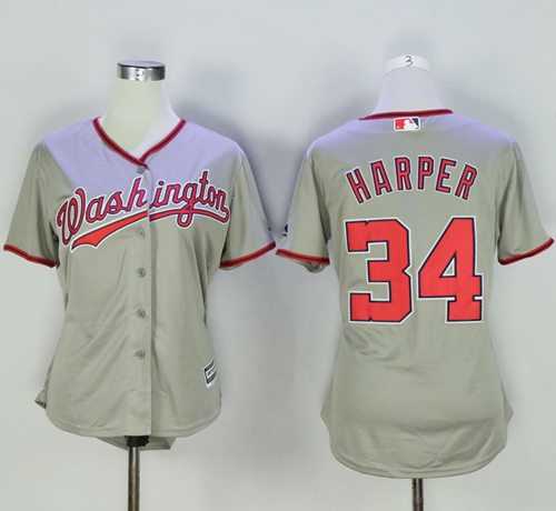 Women's Washington Nationals #34 Bryce Harper Grey Road Stitched Baseball Jersey
