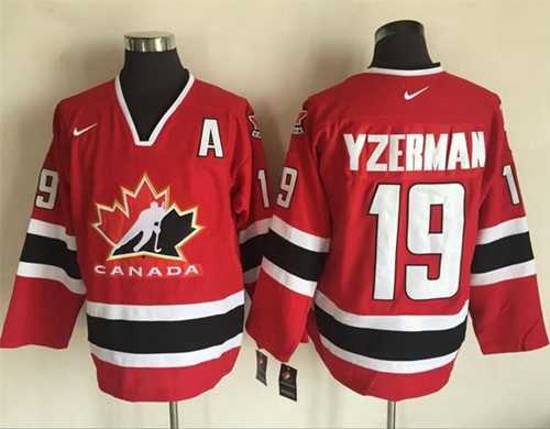 Team CA. #19 Steve Yzerman Red Black 2002 Olympic Nike Throwback Stitched NHL Jersey