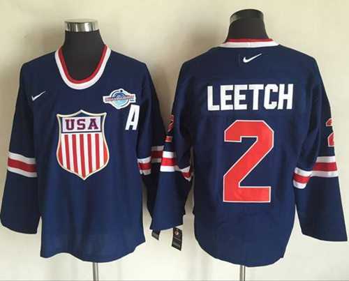 Team USA #2 Brian Leetch Navy Blue 2014 Olympic Nike Throwback Stitched NHL Jersey