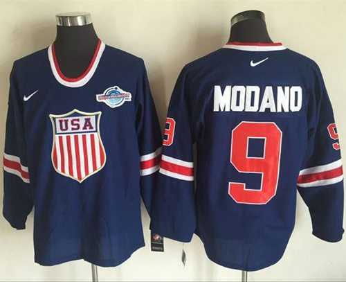 Team USA #9 Mike Modano Navy Blue 2014 Olympic Nike Throwback Stitched NHL Jersey