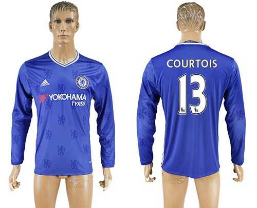 Chelsea #13 Courtois Home Long Sleeves Soccer Club Jersey