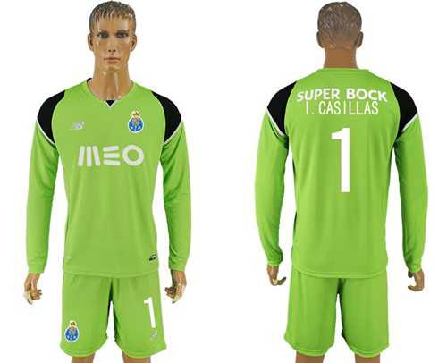 Oporto #1 I.Casillas Green Goalkeeper Long Sleeves Soccer Club Jersey