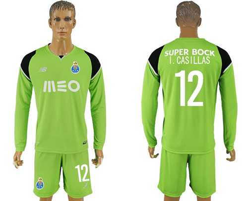 Oporto #12 I.Casillas Green Goalkeeper Long Sleeves Soccer Club Jersey