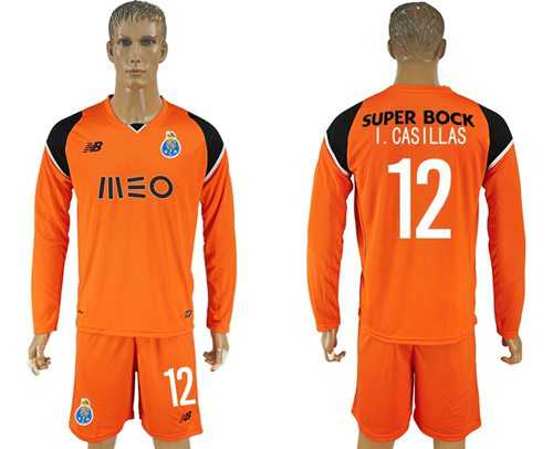 Oporto #12 I.Casillas Orange Goalkeeper Long Sleeves Soccer Club Jersey