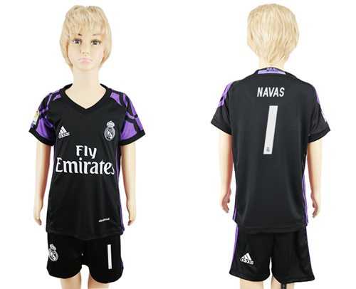 Real Madrid #1 Navas Black Kid Soccer Club Jersey