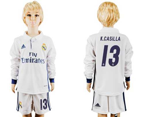 Real Madrid #13 K.Casilla Home Long Sleeves Kid Soccer Club Jersey