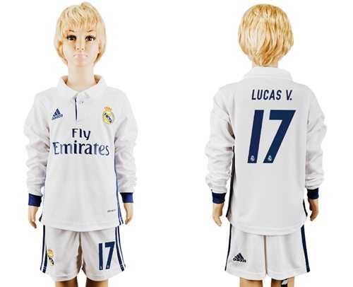 Real Madrid #17 Lucas V. Home Long Sleeves Kid Soccer Club Jersey