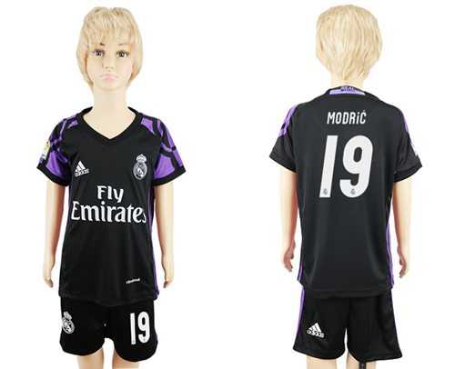 Real Madrid #19 Modric Black Kid Soccer Club Jersey