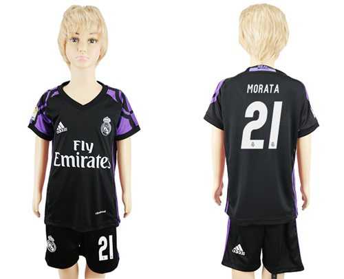 Real Madrid #21 Morata Black Kid Soccer Club Jersey