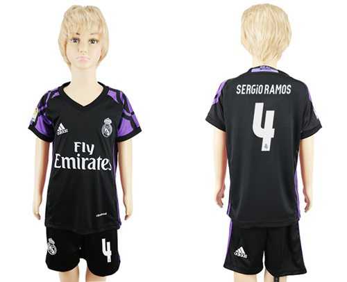 Real Madrid #4 Sergio Ramos Black Kid Soccer Club Jersey