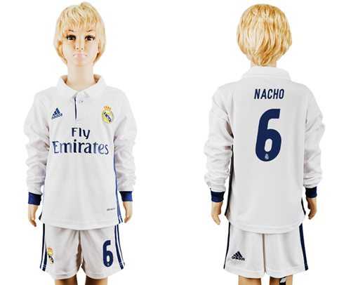 Real Madrid #6 Nacho Home Long Sleeves Kid Soccer Club Jersey