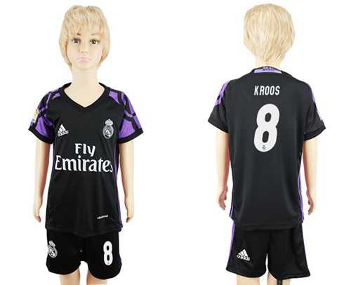 Real Madrid #8 Kroos Black Kid Soccer Club Jersey