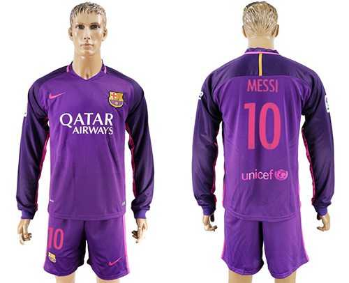 Barcelona #10 Messi Away Long Sleeves Soccer Club Jersey
