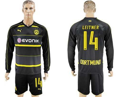 Dortmund #14 Leitner Away Long Sleeves Soccer Club Jersey