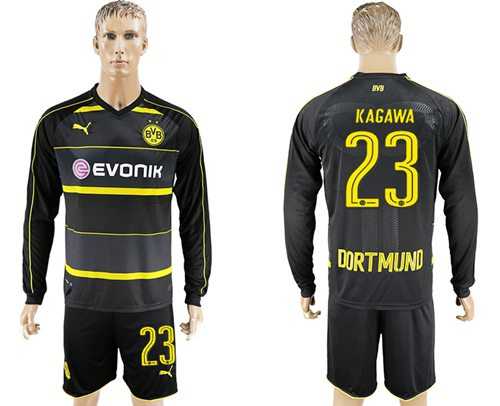 Dortmund #23 Kagawa Away Long Sleeves Soccer Club Jersey