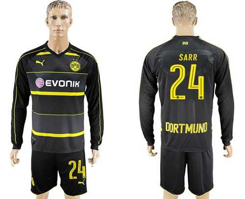 Dortmund #24 Sarr Away Long Sleeves Soccer Club Jersey
