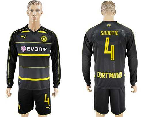 Dortmund #4 Subotic Away Long Sleeves Soccer Club Jersey