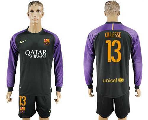Barcelona #13 Cillesse Black Goalkeeper Long Sleeves Soccer Club Jersey