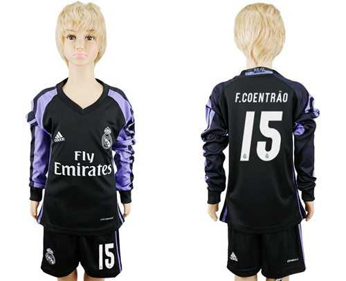 Real Madrid #15 F.Coentrao Sec Away Long Sleeves Kid Soccer Club Jersey