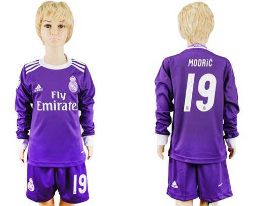 Real Madrid #19 Modric Away Long Sleeves Kid Soccer Club Jersey