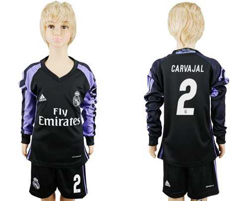 Real Madrid #2 Carvajal Sec Away Long Sleeves Kid Soccer Club Jersey