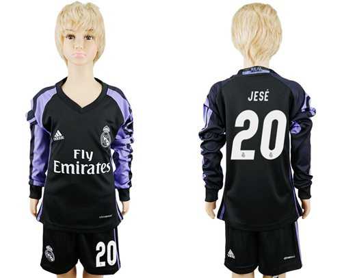 Real Madrid #20 Jese Sec Away Long Sleeves Kid Soccer Club Jersey