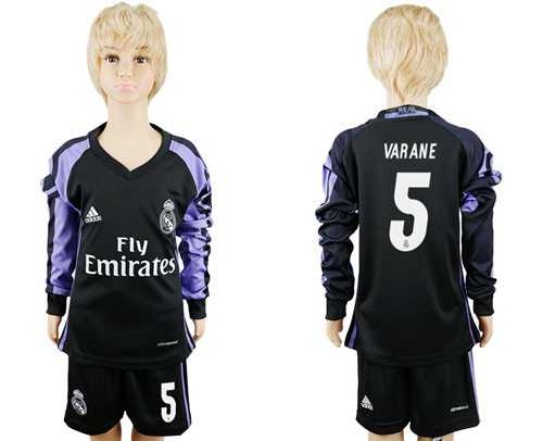 Real Madrid #5 Varane Sec Away Long Sleeves Kid Soccer Club Jersey