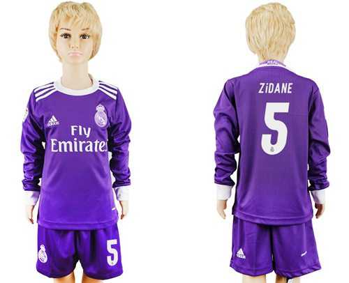 Real Madrid #5 Zidane Away Long Sleeves Kid Soccer Club Jersey