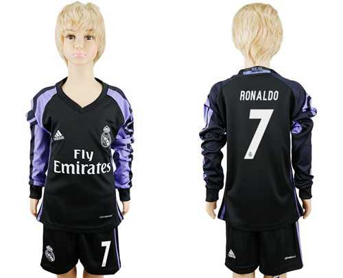 Real Madrid #7 Ronaldo Sec Away Long Sleeves Kid Soccer Club Jersey