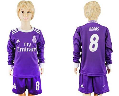 Real Madrid #8 Kroos Away Long Sleeves Kid Soccer Club Jersey
