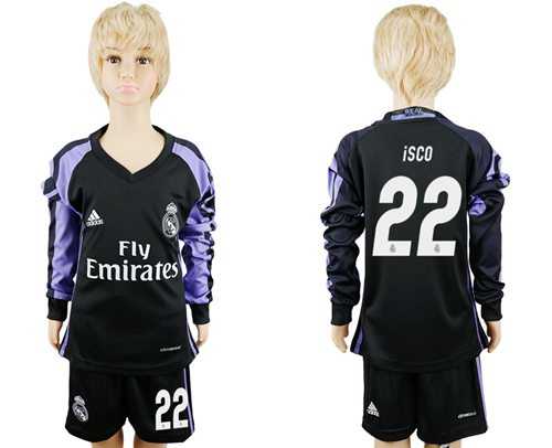 Real Madrid #22 Isco Sec Away Long Sleeves Kid Soccer Club Jersey