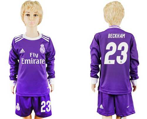Real Madrid #23 Beckham Away Long Sleeves Kid Soccer Club Jersey