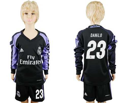 Real Madrid #23 Danilo Sec Away Long Sleeves Kid Soccer Club Jersey