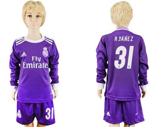 Real Madrid #31 R.Yanez Away Long Sleeves Kid Soccer Club Jersey