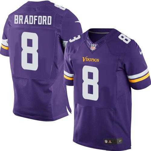 Men's Nike Vikings #8 Sam Bradford Purple Stitched NFL Elite Jersey