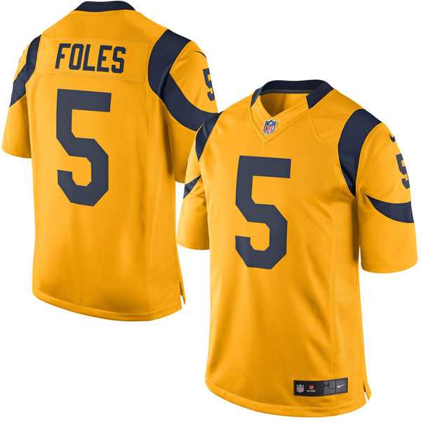 Men's Los Angeles Rams #5 Nick Foles Nike Gold Color Rush Limited Jersey