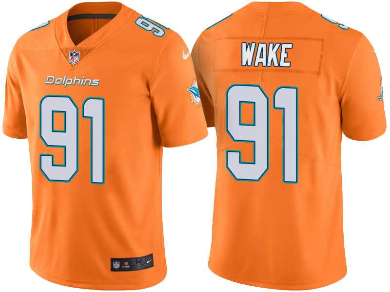 Men's Miami Dolphins #91 Cameron Wake Orange Color Rush Limited Jersey
